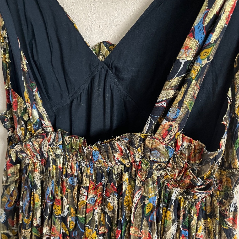 ⚜️Sézane elegant maxi length tie strap gown metallic gold size 38 - Picture 8 of 9